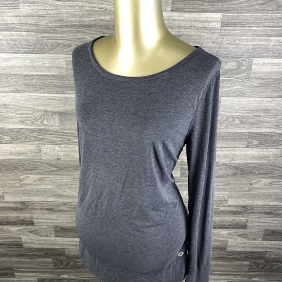 GAP Fit Round Neck Keyhole Back Grey Pullover Long Sleeve Shirt Women's Large - Picture 9 of 10